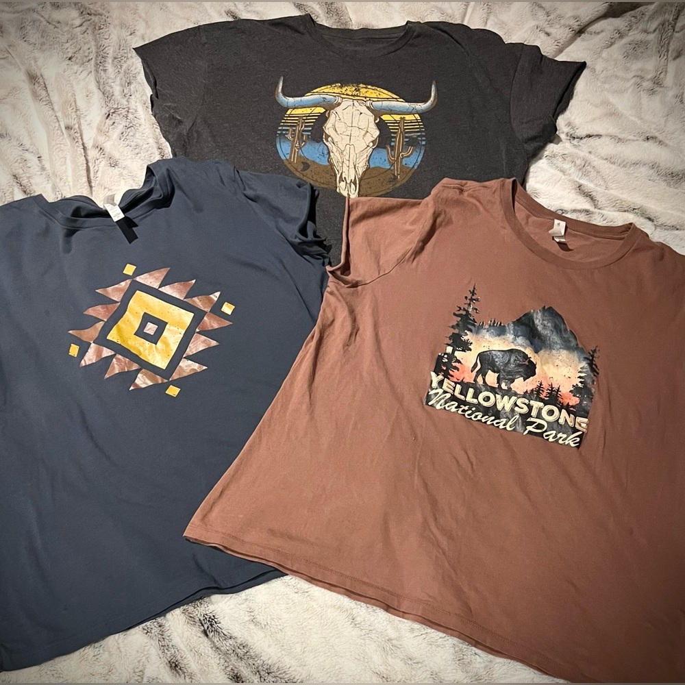 Southwest Western Aztec Graphic Tee Trio - Brown, Navy & Charcoal XXL